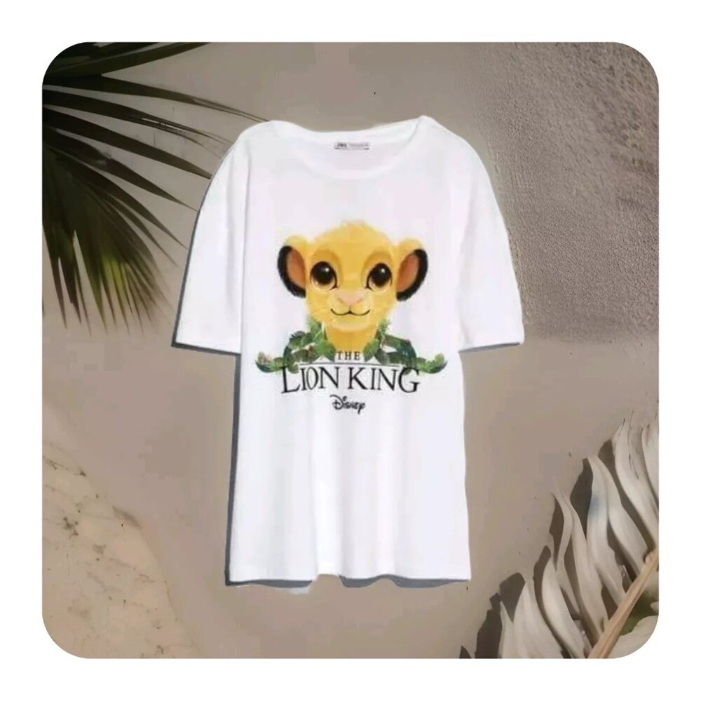 ZARA X DISNEY Women's THE LION KING Simba T-Shirt LARGE White Africa Cubs